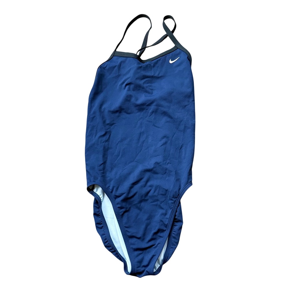Nike One Piece Swimsuit Women 38/12 Navy Blue Excellent Performance Training